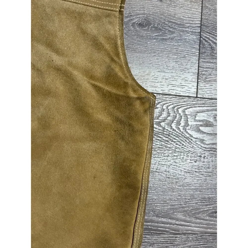 Vintage Sears The Leather Shop Sherpa Lined Tan Vest Retro - Men’s Medium